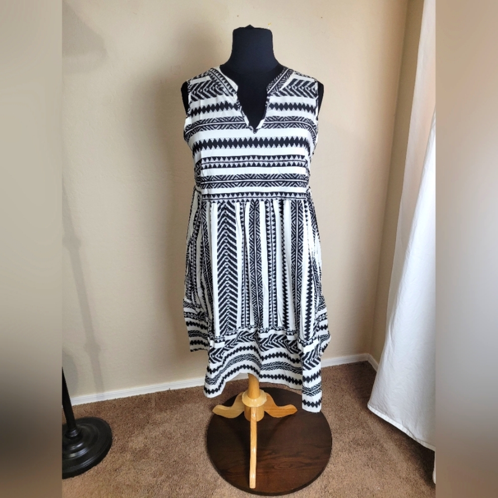 Sleeveless V-Neck Ikat Midi Dress